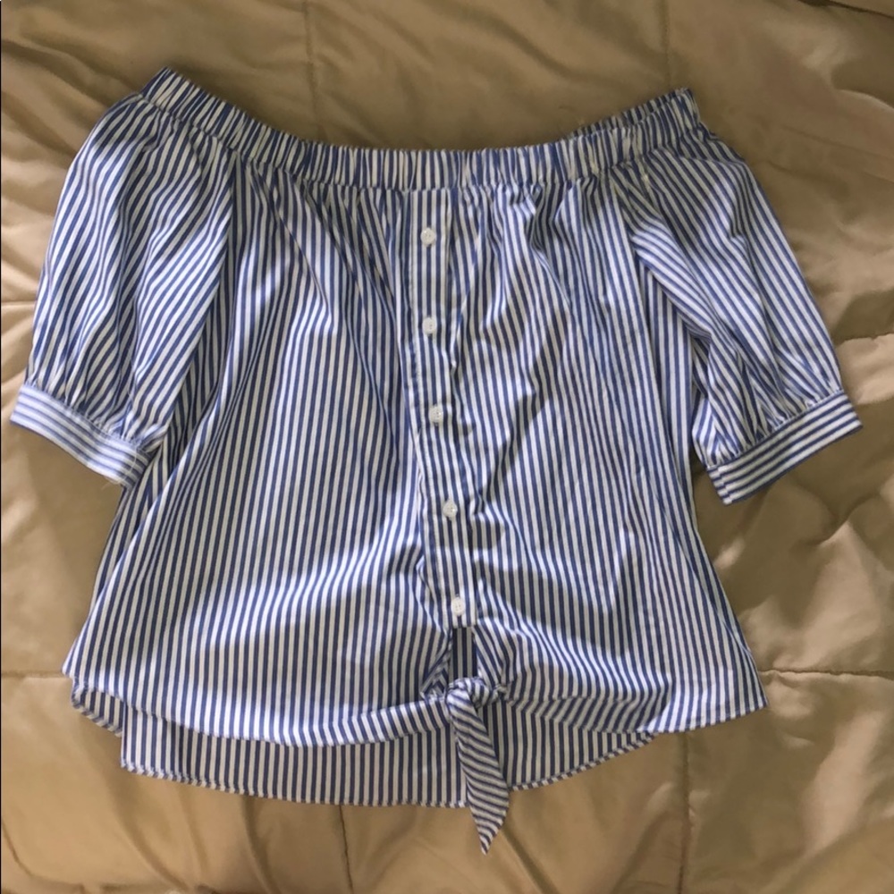 Strapless button down striped shirt